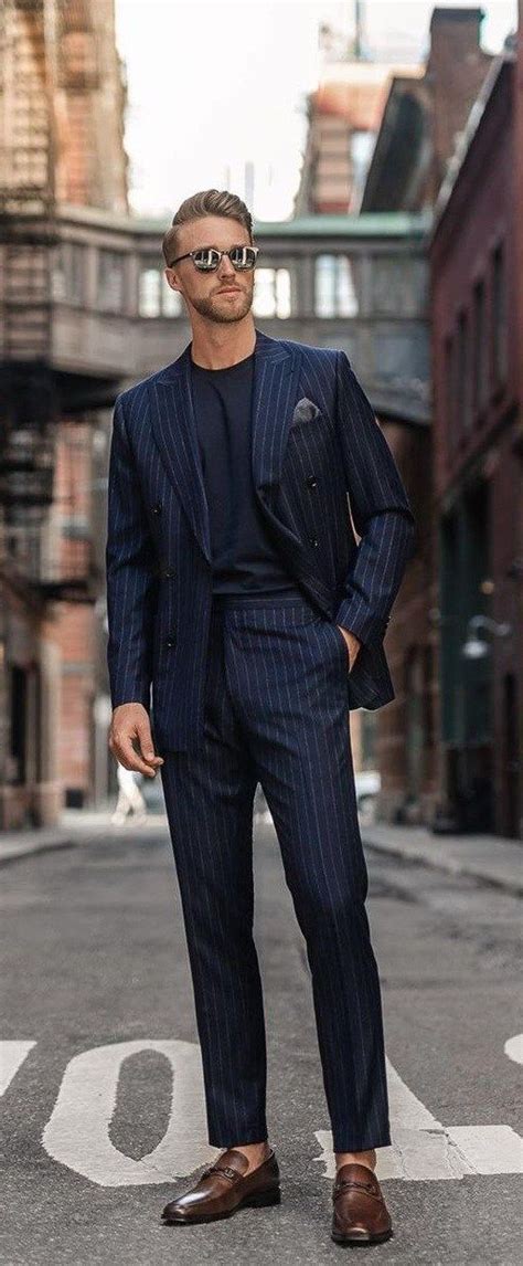 blue suit with black undershirt.